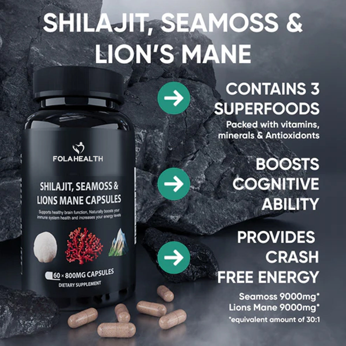 FolaHealth™ - SHILAJIT, SEA MOSS, LION'S MANE CAPSULES