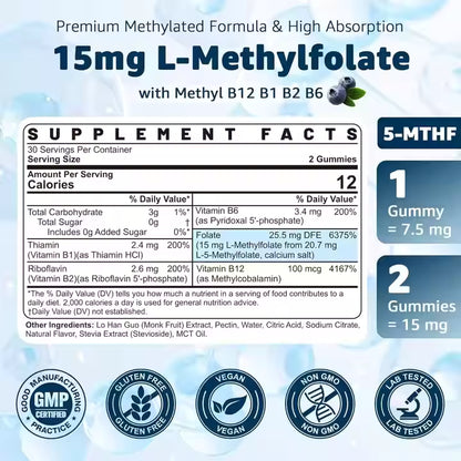 FolaHealth "15mg L-Methylfolate Gummies with B12 & B Complex"