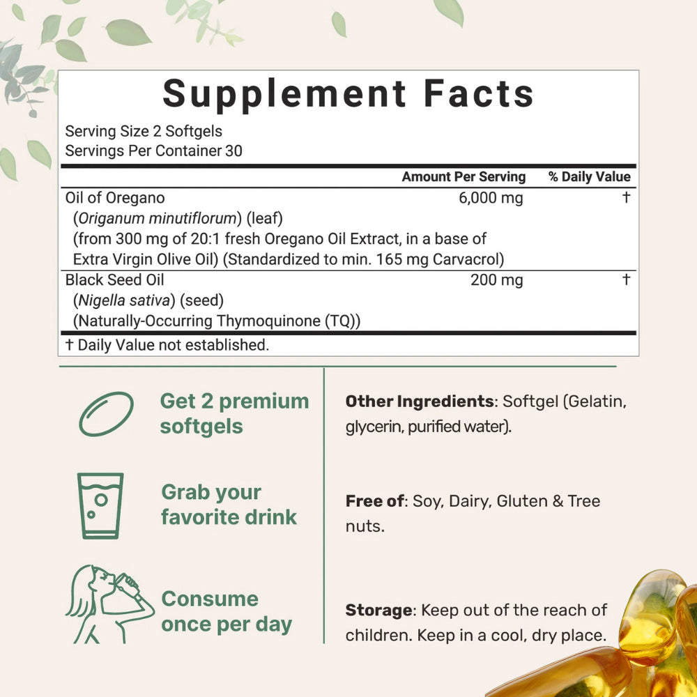 Oregano Oil Softgels with Black Seed Oil