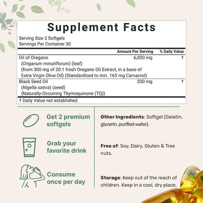 Oregano Oil Softgels with Black Seed Oil